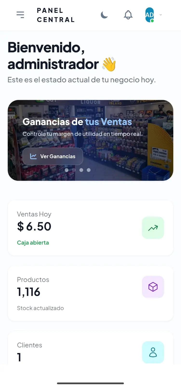 Vista del POS Móvil